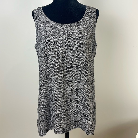 Eileen Fisher Scoop Neck Silk Shell Ash Gray Black Charcoal Printed Top - Picture 1 of 7